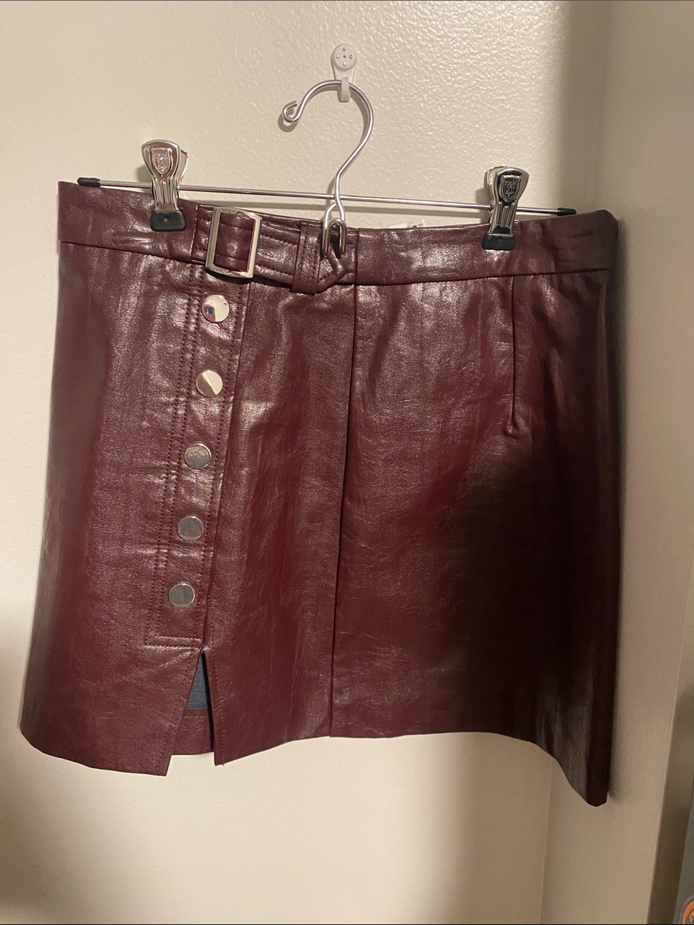 Leather Burgundy Mini Skirt with Belt
